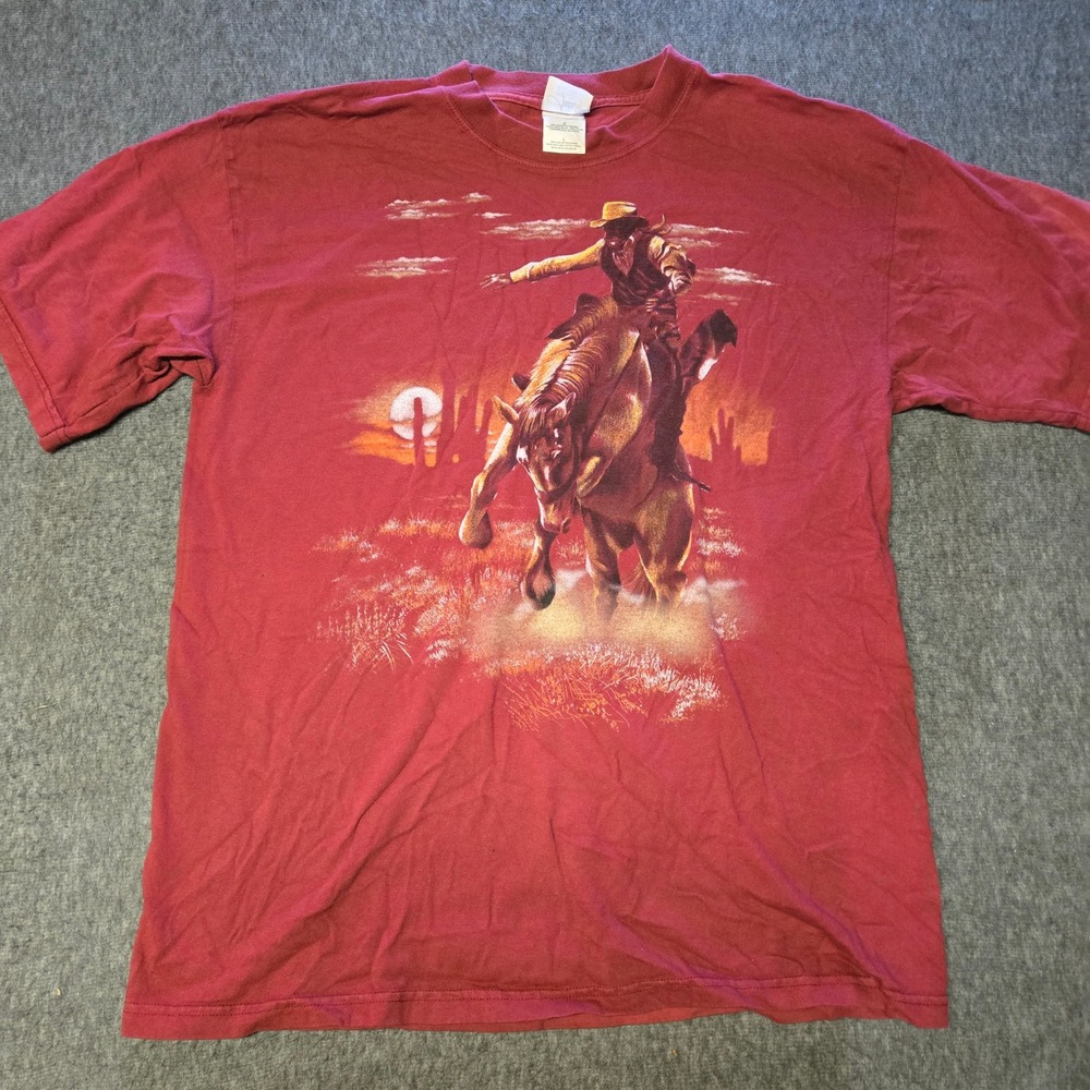 Vintage Western Cowboy Artisans T-Shirt Mens Large Red Horse Rodeo Graphic Tee